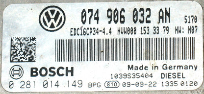Plug & Play, Bosch Engine ECU, VW Crafter 30/35/50 2.5 TDI, 0281014149, 0 281 014 149, 074906032AN, 074 906 032 AN, EDC16CP