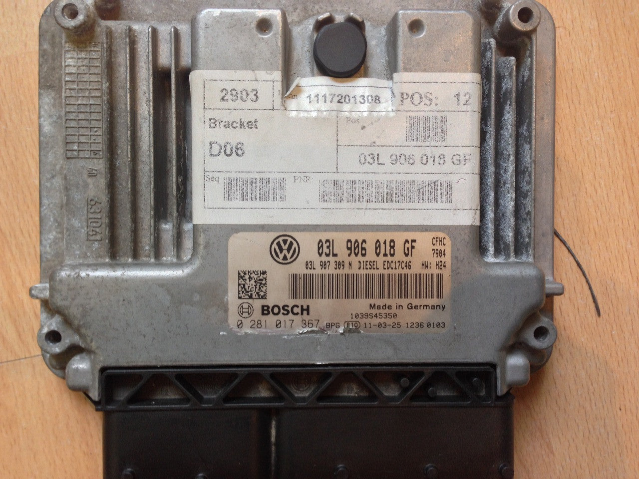 VW Golf VI 2.0 TDI, 0281017367, 0 281 017 367, 03L906018GF, 03L 906 018 GF, 03L907309N, 03L 907 309 N, EDC17C46