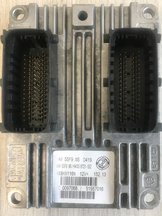 Magneti Marelli Engine ECU, Fiat 500, IAW 5SF9.MS, HW405, BC.0097068.I, 51957016