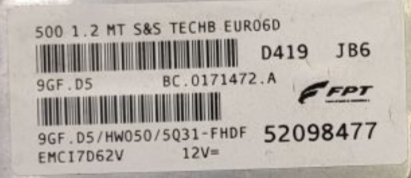 Magneti Marelli Engine ECU, Fiat Panda 1.2, 9GF.D5, 52098477, BC0171472A, BC.0171472.A, HW050