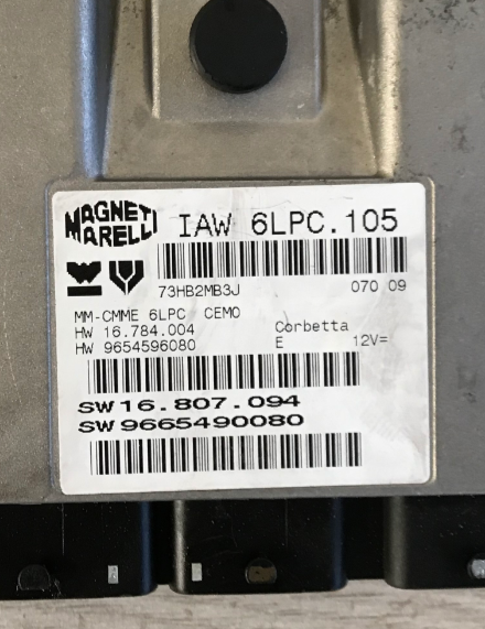 IAW 6LPC.105, HW 16784004, HW 16.784.004, HW 9654596080, SW 16807094, SW 16.807.094, SW 9665490080