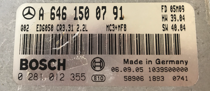 Mercedes-Benz 115 CDI Vito 2.1 0281012355, 0 281 012 355, A6461500791, A 646 150 07 91, CR3.31 2.2L, 1039S00000