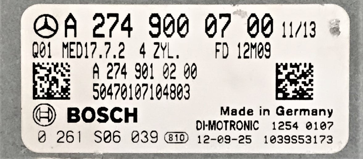 Mercedes-Benz C180, GLK 250, 0261S06039, 0 261 S06 039, A2749000700, A 274 900 07 00, A2749010200, A 274 901 02 00, MED17.7.2