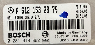 Mercedes-Benz C270 CDI, 0281010802, 0 281 010 802, A6121532879, A 612 153 28 79