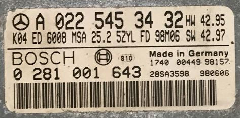 Mercedes-Benz Sprinter 2.9TD, 0281001643, 0 281 001 643, A0225453432, A 022 545 34 32, MSA152323, MSA 15.2-3.23