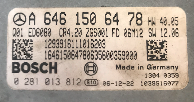 Mercedes Engine ECU, 0281013812, 0 281 013 812, A6461506478, A 646 150 64 78, 1039S16077, CR4.20