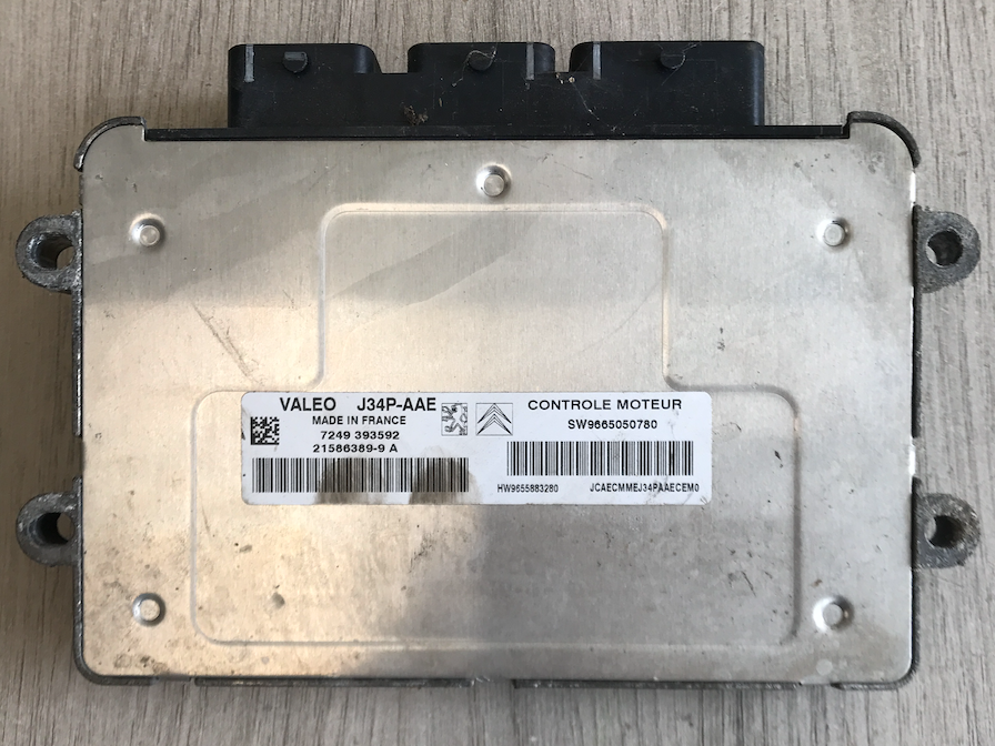 Peugeot-Citroen Engine ECU, VALEO, J34P-AAE, 21586389-9 A, SW9665050780, HW9655883280
