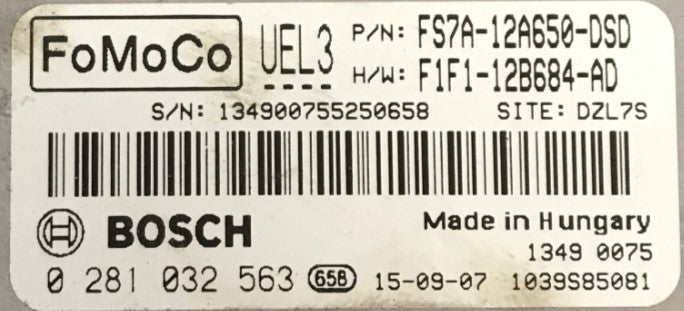 Plug & Play Bosch Engine ECU, 0281032563, 0 281 032 563, FS7A12A650DSD, FS7A-12A650-DSD, F1F112B684AD, F1F1-12B684-AD, UEL3