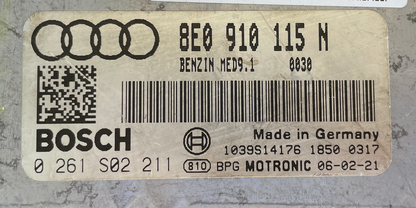 Plug & Play Bosch Engine ECU, Audi A4 2.0 TFSI, 0261S02211, 0 261 S02 211, 8E0910115N, 8E0 910 115 N, MED9.1