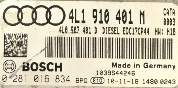 Plug & Play Bosch Engine ECU, Audi Q7 3.0 TDI, 0281016834, 0 281 016 834, 4L1910401M, 4L1 910 401 M, 4L0 907 401 D, 4L0907401 D