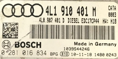 Plug & Play Bosch Engine ECU, Audi Q7 3.0 TDI, 0281016834, 0 281 016 834, 4L1910401M, 4L1 910 401 M, 4L0 907 401 D, 4L0907401 D