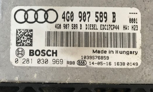 Plug & Play Bosch Engine ECU, Audi, 0281030969, 0 281 030 969, 4G0907589B, 4G0 907 589 B