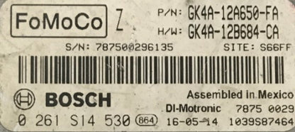 Plug & Play Bosch Engine ECU, FoMoCo, 0261S14530, 0 261 S14 530, GK4A12A650FA, GK4A-12A650-FA, GK4A12B684CA, GK4A-12B684-CA