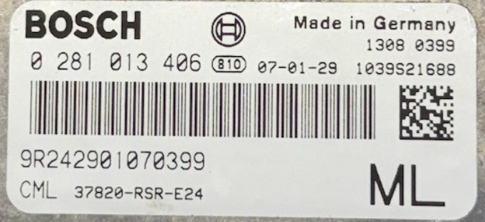 Plug & Play Bosch Engine ECU, Honda, 0281013406, 0 281 013 406, 37820RSRE24, 37820-RSR-E24, ML