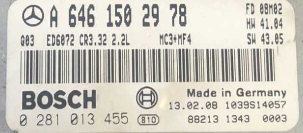 Plug & Play Bosch Engine ECU, Mercedes-Benz 115 CDI Vito, 0281013455, 0 281 013 455, A6461502978, A 646 150 29 78