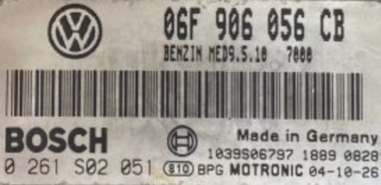 Plug & Play Bosch Engine ECU, VW, 0261S02051, 0 261 S02 051, 06F 906 056 CB, 06F906056CB, MED9.5.10