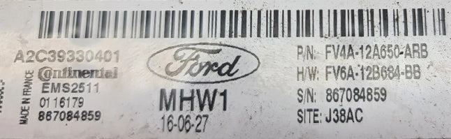 Plug & Play Continental Engine ECU, Ford, A2C39330401, FV4A-12A650-ARB, FV4A12A650ARB, FV6A12B684BB, FV6A-12B684-BB, 867084859, MHW1, EMS2511