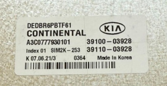 Plug & Play Continental Engine ECU, Kia - Hyundai, A3C0777930101, 39100-03928, 3910003928, 39110-03928, 3911003928, SIM2K-253