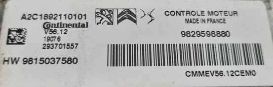 Plug & Play Continental Engine ECU, Peugeot, Citroen, Vauxhall, V56.12, A2C1892110101, HW9815037580, HW 9815037580, 9829598880