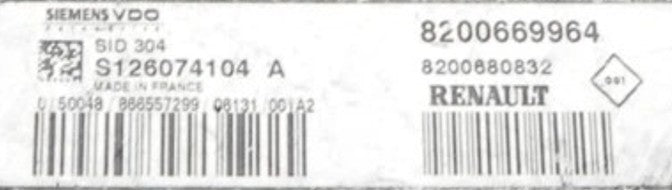 Plug & Play Continental Engine ECU, Renault, S126074104 A, S126074104A, 8200669964, 8200680832, SID304