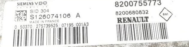 Plug & Play Continental Engine ECU, Renault, S126074106A, S126074106 A, 8200755773, 8200680832, SID304