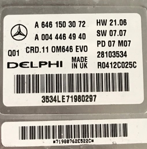 Plug & Play Delphi Engine ECU, Mercedes, A6461503072, A 646 150 30 72, A0044464940, A 004 446 49 40, R0412C025C, 28103534, OM646 EVO, CRD.11