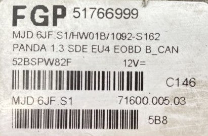 Plug & Play Magneti Marelli Engine ECU, Fiat, MJD 6JF.S1, MJD6JFS1, HW01B, 51766999, 71600.005.03, 7160000503