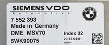 Plug & Play Siemens VDO Engine ECU, BMW, 7552393, 7 552 393, 5WK90075, DME MSV70, 5WK98084, INDEX 02