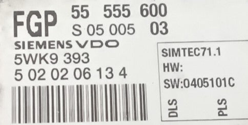 Plug & Play Siemens VDO Engine ECU, Vauxhall, 55555600, 55 5550600, 5WK9 393, 5WK9393, S0500503, S 05 005 03, SIMTEC 71.1