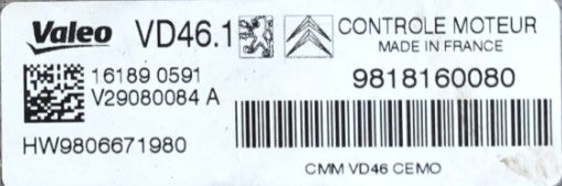 Plug & Play Valeo Engine ECU, Citroen DS3, VD46.1, V29080084A, V29080084 A, 9818160080, HW9806671980