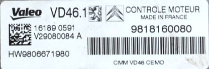 Plug & Play Valeo Engine ECU, Citroen DS3, VD46.1, V29080084A, V29080084 A, 9818160080, HW9806671980