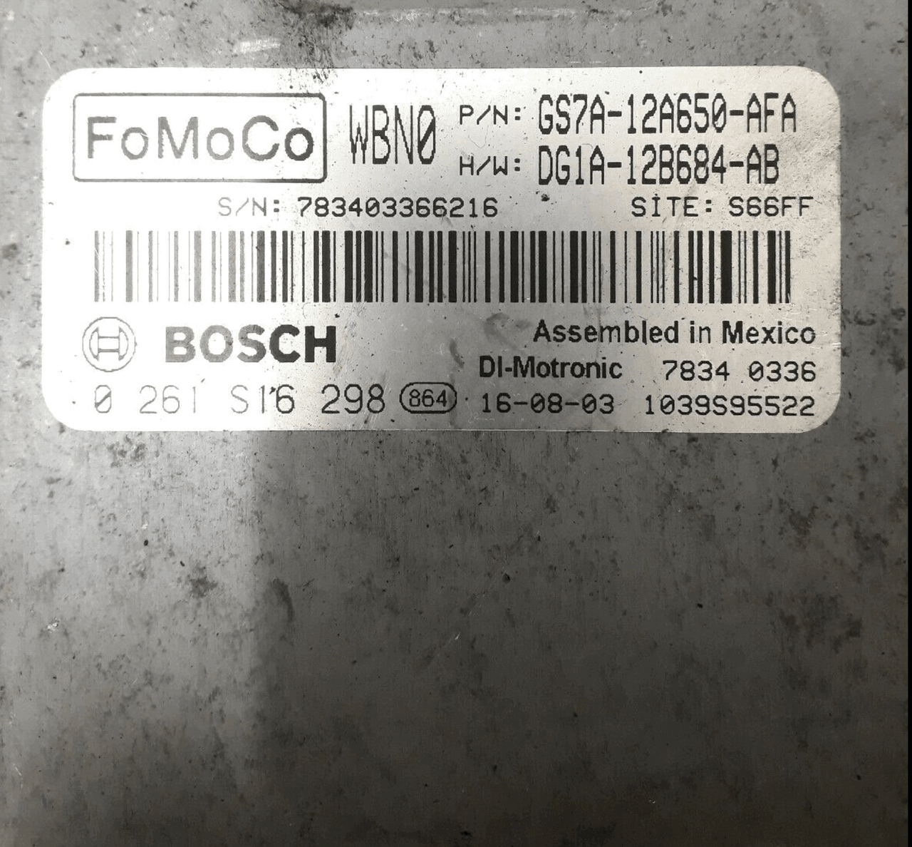 Plug & Play Bosch Engine ECU, 0261S16298, 0 261 S16 298, GS7A-12A650-AFA, GS7A12A650AFA, DG1A-12B684-AB, DG1A12B684AB, 1039S95522