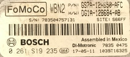 ECU de motor Bosch Plug & Play, FoMoCo, 0261S19235, 0 261 S19 235, GS7A12A650AFC, GS7A-12A650-AFC, DG1A12B684AB, DG1A-12B684-AB, WBN2