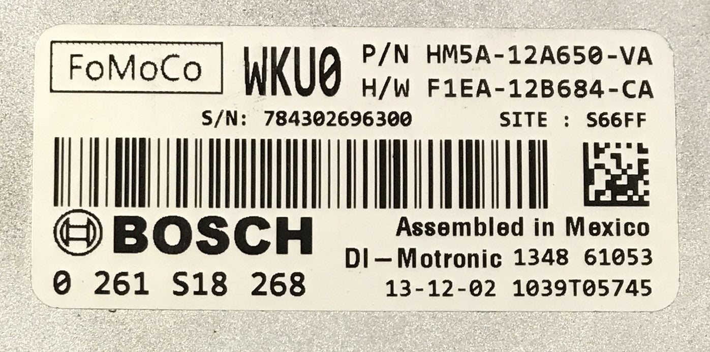 Plug & Play Bosch Engine ECU, Ford, 0261S18268, 0 261 S18 268, HM5A12A650VA, HM5A-12A650-VA, F1EA12B684CA, F1EA-12B684-CA, WKU0
