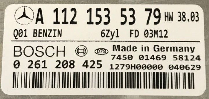 Plug & Play Bosch Engine ECU, Mercedes-Benz, 0261208425, 0 261 208 425, A1121535379, A 112 153 53 79
