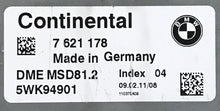 BMW, Continental Engine ECU, BMW, 7621178, 7 621 178, DME MSD81.2, INDEX 04, 5WK94901