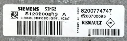 Renault Engine ECU Siemens, SIM32, S120200113A, S120200113 A, 8200774747, 8200700695