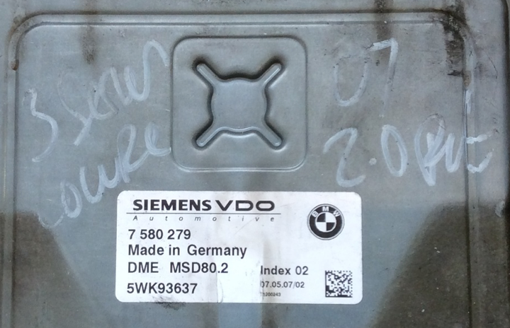 BMW 3 Series Coupe 2.0, 7580279, 7 580 279, DME MSD80.2, 5WK93637