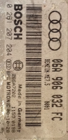 Audi A3 1.8 T, 0 261 207 204, 0261207204, 06A906032FC, 06A 906 032 FC, ME7.5