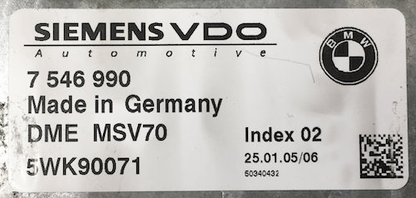 BMW, DME MSV70, 7546990, 7 546 990, 5WK90071, Index 02