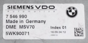 BMW, DME MSV70, 7546990, 7 546 990, 5WK90071, Index 01