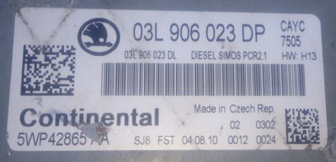 Skoda, 03L906023DP, 03L 906 023 DP, 5WP42865AA, 5WP42865 AA, DIESEL SIMOS PCR2.1