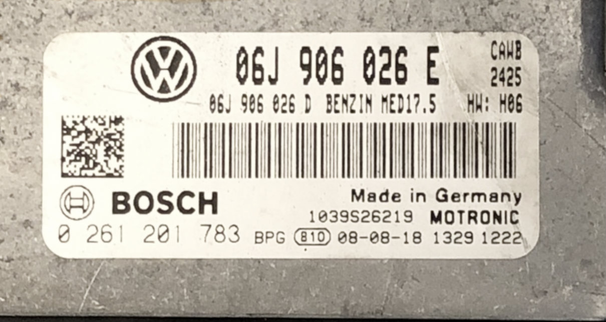 Plug & Play Bosch Engine ECU, VW Passat 1.8 TSI, 0261201776, 0 261 201 776, 06J906026A, 06J 906 026 A, 1039S26219, MED17.5