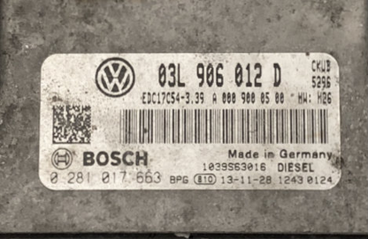 VW Crafter 30/35/50 2.0 TDI, 0281017663, 0 281 017 663, 03L906012D, 03L 906 012 D, A0009000500, A 000 900 05 00, EDC17C54