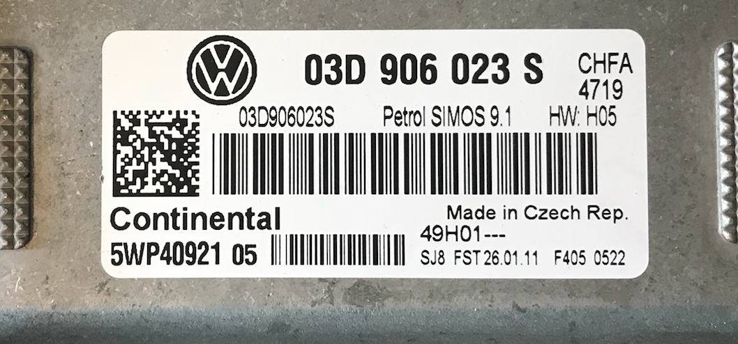 VW, 03D906023S, 03D 906 023 S, 5WP40921 05, SIMOS 9.1