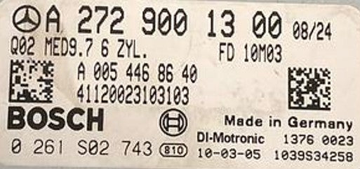 Plug & Play Bosch Engine ECU, Mercedes-Benz, 0261S02743, 0 261 S02 743, A 272 900 13 00, A2729001300, A 005 446 86 40, A0054468640, MED9.7