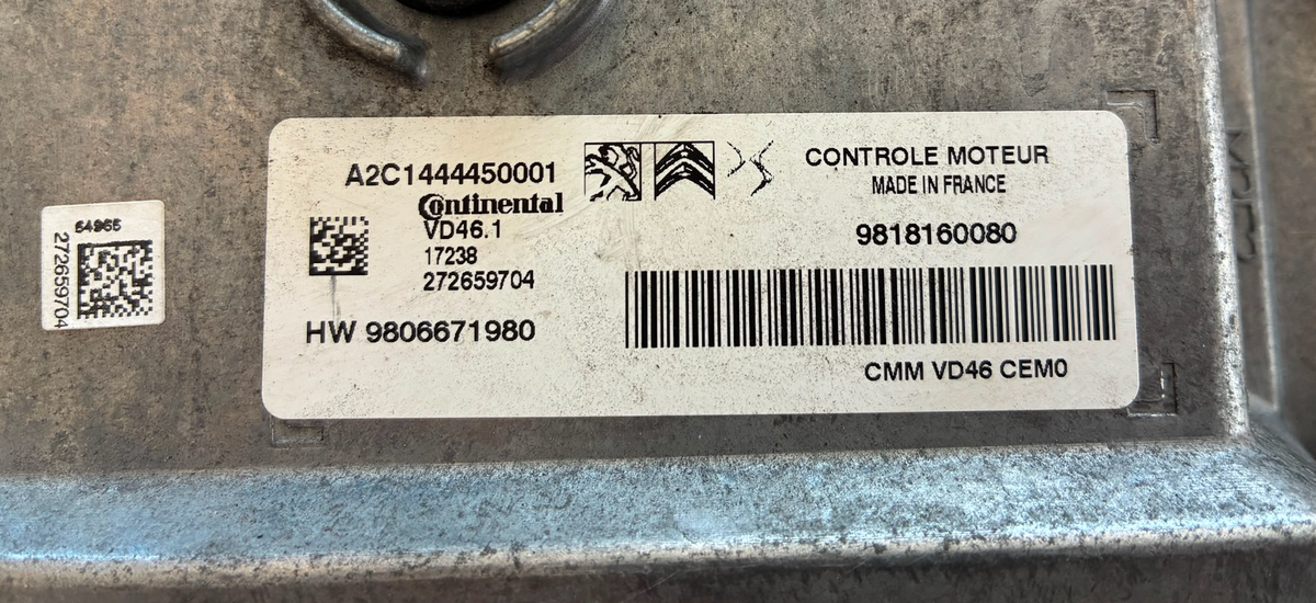 Plug & Play Valeo Engine ECU, Citroen DS3, VD46.1, A2C1444450001, 272659704, HW9806671980, HW 9806671980, 9818160080