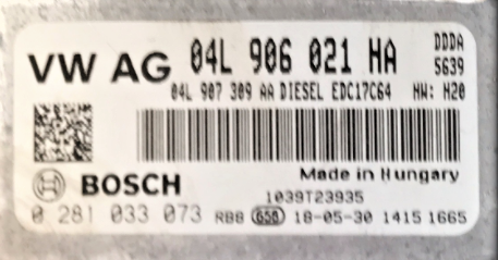 Audi A6 2.0 TDI, 0281033073, 0 281 033 073, 04L906021HA, 04L 906 021 HA, 04L907309AA, 04L 907 309 AA, 1039T23935, EDC17C64