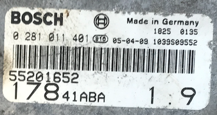 Bosch Engine ECU, Fiat, 0281011401, 0 281 011 401, 55201652, 1039S09552