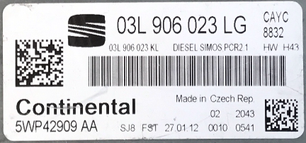 Seat Altea 1.6TDi, Seat Leon 1.6TDi, 03L906023LG, 03L 906 023 LG, 03L906023KL, 03L 906 023 KL, 5WP42909AA, DIESEL SIMOS PCR2.1 